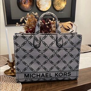 Michael Kors Monogrammed Black and Gray Tote